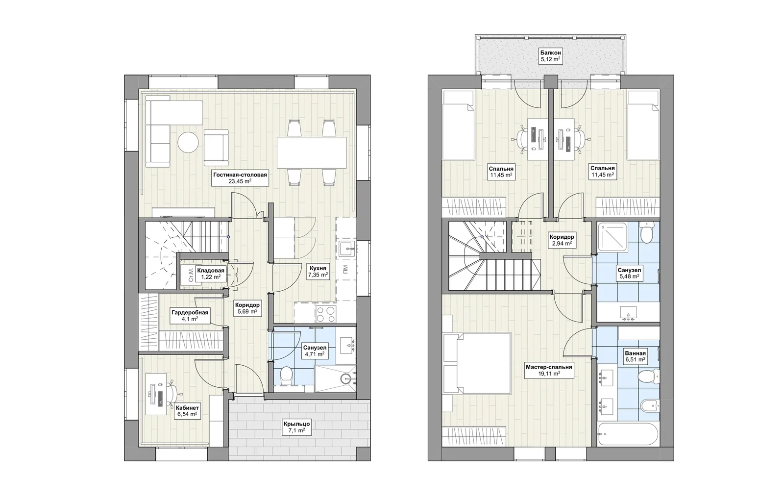 Планировка 1-й и 2-й этажи